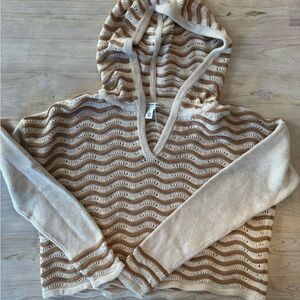 Autumn Cashmere Beige and Cream V-Neck Cotton Sweater Hoodie Size S